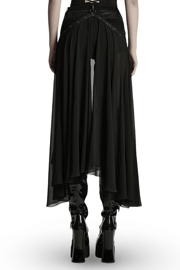Chic Gothic Shorts with Removable Chiffon Cape Detail